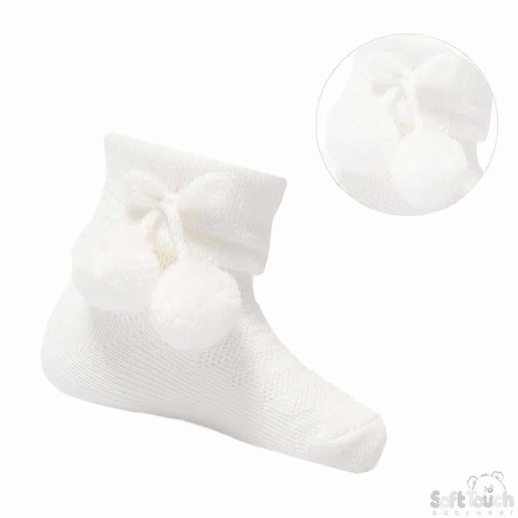 White Pom Pom Ankle Socks