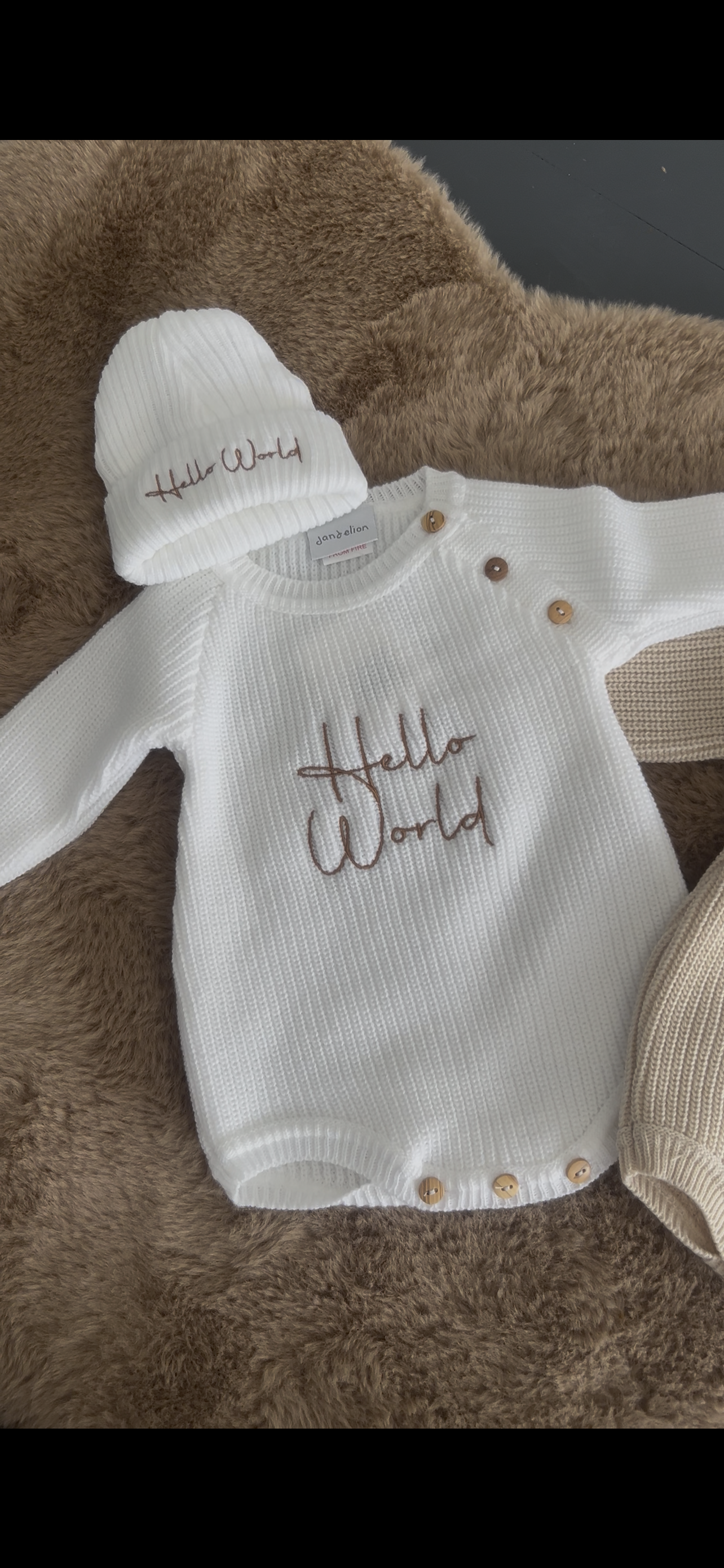 ‘Hello World’ Knit Romper With Matching Hat