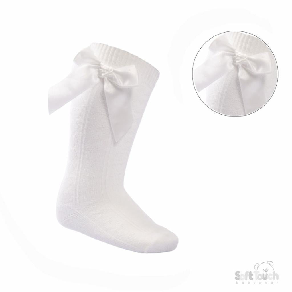 White Bow Knee High Socks