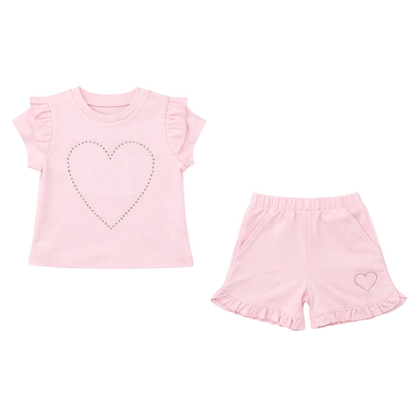 Girls Heart Ruffle Top & Short Set